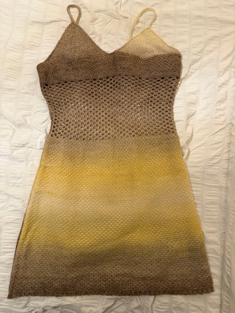 SHEIN Brown and Yellow Ombre Crochet Mini Dress